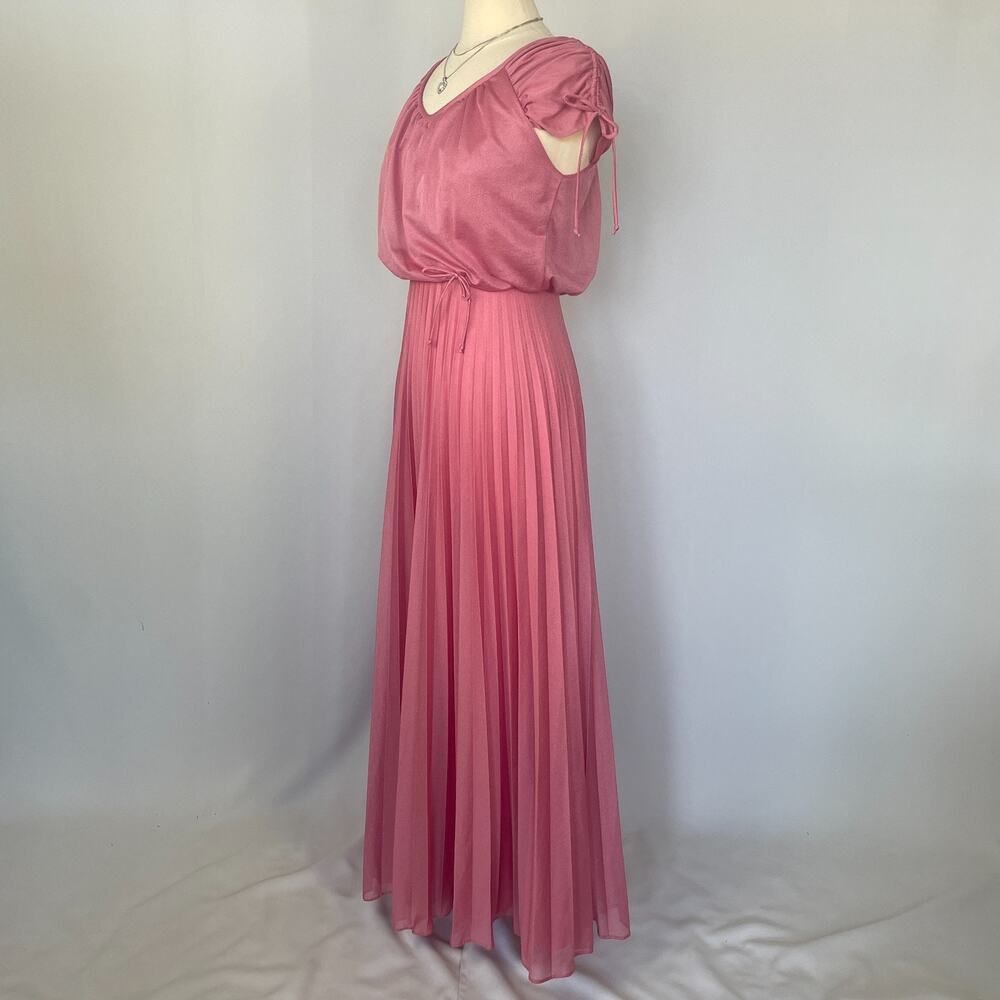 Vintage Formal Dress Size Small Pink Accordion Pleated Maxi Prom Bridesmaid 80s - Picture 6 of 16